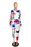 White Casual Print Letter Long Sleeve Two Pieces
