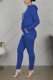 Blue Sportswear Cotton Solid Split Joint Hooded Collar Long Sleeve Regular Sleeve Regular Two Pieces