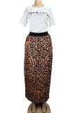 White Lightly cooked Leopard Two Piece Suits Print Pleated skirt Short Sleeve
