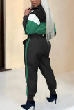 Red Elastic Fly Long Sleeve Mid Patchwork Print pencil Pants