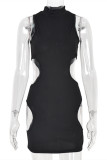 Black Fashion Sexy Solid Hollowed Out O Neck Sleeveless Dress