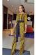 Yellow Casual Fashion bandage Print Asymmetrical Polyester Long Sleeve Peter Pan Collar Jumpsuits