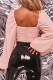 Pink Sexy Solid Split Joint Square Collar Tops