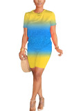 Yellow Polyester Fashion Street Print Two Piece Suits Straight Short Sleeve Two Pieces