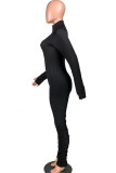 Black Fashion Light Solid Long Sleeve O Neck Jumpsuits