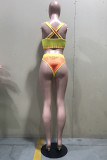 Yellow Fashion Sexy Print Cardigan Swimwears Three-piece Set