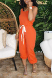Red Sexy Solid Chemical fiber blend Sleeveless O Neck Jumpsuits