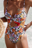 Red Sexy Print Hollowed Out Split Joint Swimwears