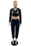 Blue Sportswear Print Letter Hooded Collar Long Sleeve Two Pieces
