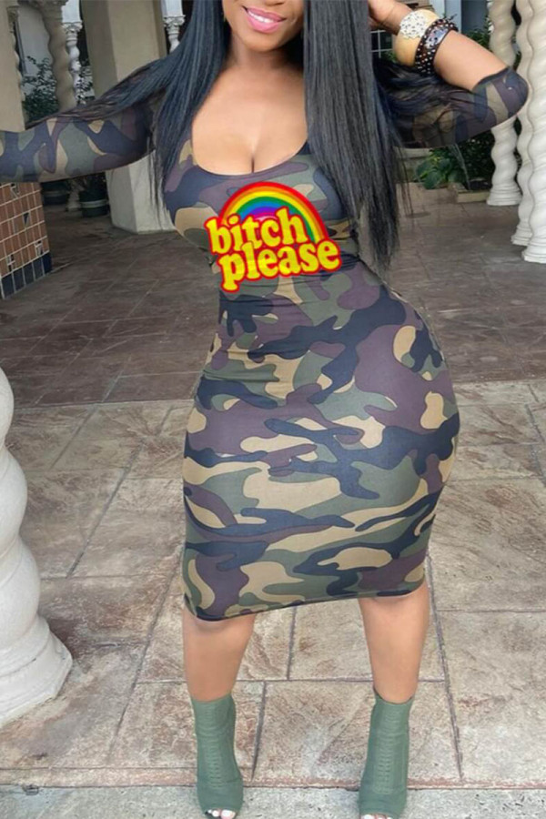 Camouflage Work Daily Print Camouflage Print U Neck A Line Dresses