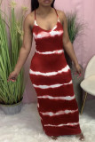Pink Fashion Sexy Print Backless Spaghetti Strap Sleeveless Dress