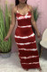 Burgundy Fashion Sexy Print Backless Spaghetti Strap Sleeveless Dress