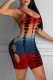 Red Fashion Sexy Print Hollowed Out Backless Spaghetti Strap Skinny Romper