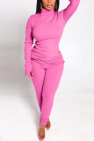 Purple Casual Solid Split Joint Slit O Neck Long Sleeve Two Pieces