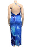 Blue Polyester Fashion Sexy adult Slip backless Print Tie Dye