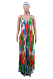 Green Sexy Print Split Joint Spaghetti Strap Straight Dresses