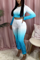 Light Blue Polyester Fashion Active adult Ma'am Gradient Two Piece Suits pencil Long Sleeve Two Pieces