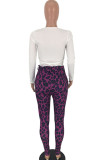 purple Polyester Casual Letter Two Piece Suits Print pencil Long Sleeve Two-piece Pants Set