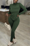 Wine Red Casual Solid Basic Turtleneck Long Sleeve Two Pieces