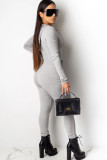 Grey Casual Solid Polyester Long Sleeve Hooded Jumpsuits