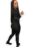 Black OL Two Piece Suits Patchwork Mesh Solid pencil Long Sleeve