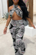 Black Sexy Print Patchwork Sleeveless Two Pieces