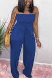 Blue Fashion Casual Solid Sleeveless Wrapped Jumpsuits