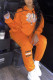 Orange Casual Sportswear Print Patchwork Hooded Collar Long Sleeve Two Pieces