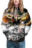 purple Fashion Street Adult Polyester Print Split Joint Draw String Pullovers Hooded Collar Outerwear
