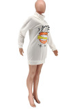White Sportswear Print Turtleneck Long Sleeve Mini Pencil Skirt Dresses