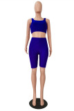 Blue Casual Sportswear Solid Vests U Neck Sleeveless Two Pieces
