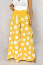 Yellow White Blue Yellow Polyester Elastic Fly Sleeveless Mid Dot Patchwork Print Loose Pants Bottoms
