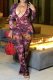 Multicolor Sexy Patchwork Hollowed Out V Neck Skinny Jumpsuits