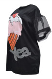 White Fashion Casual Print Patchwork O Neck T-shirt Dress