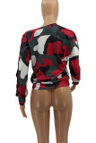 Red Sexy Print Camouflage Print O Neck Mid Waist Tops