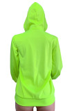 Fluorescent green Chemical fiber blend hooded Long Sleeve Letter Print Fluorescent Rainbow Tops