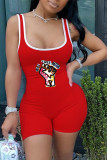Red Sexy Letter Print Split Joint Spaghetti Strap Jumpsuits