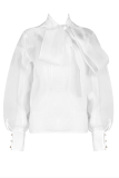 White Peter Pan Collar Puff sleeve Mesh Patchwork bow-knot perspective Blouses & Shirts