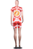 Yellow Fashion adult Street Patchwork Print Tie Dye Two Piece Suits Straight Short Sleeve Two Pieces