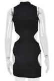 Black Fashion Sexy Solid Hollowed Out O Neck Sleeveless Dress
