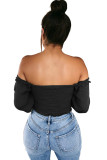 White V Neck Long Sleeve Patchwork crop top Solid