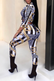 Red Sexy Print Bandage Turndown Collar Three Quarter Two Pieces