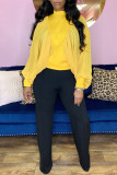 Yellow Fashion Casual Solid Split Joint Turtleneck Tops