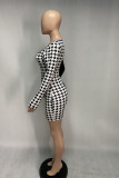 Black Sexy Plaid Patchwork Wrapped Skirt Dresses