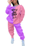 Pink Fashion Casual Adult Patchwork Print Patchwork O Neck Long Sleeve Regular Sleeve Regular Two Pieces