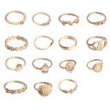 Gold Fashion Vintage Fifteen Pieces Rings