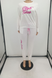 White Solid Embroidered Split Joint O Neck Long Sleeve Two Pieces