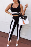 Black Casual Sportswear Patchwork Basic U Neck Sleeveless Two Pieces