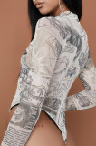 Apricot Fashion Sexy Print Basic Half A Turtleneck Skinny Romper