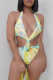 Yellow Fashion Sexy Print Backless Strap Design Swimwears